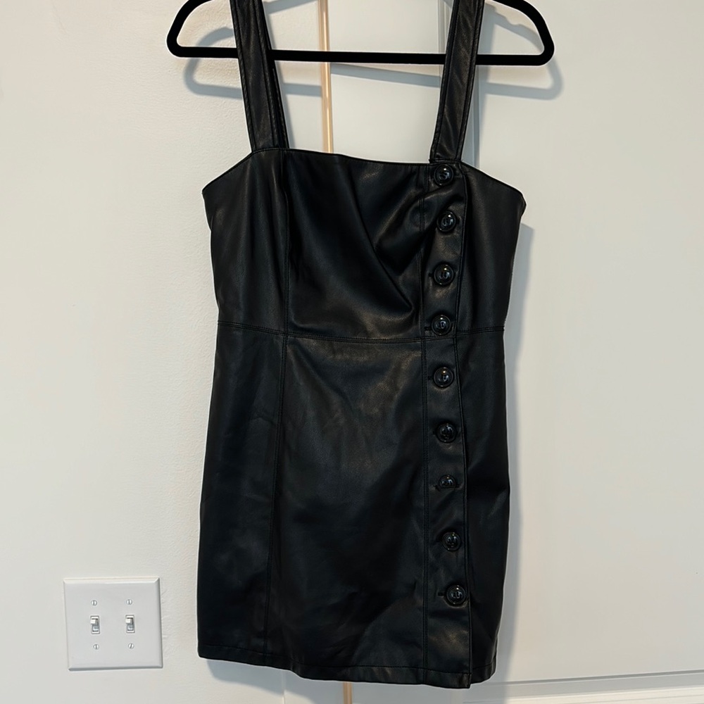 Black Leather Sleeveless Square Neck Forever 21 Dress